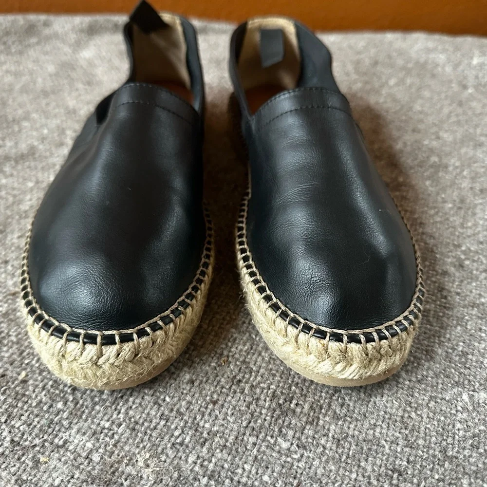 Scarosso “Lola” Black Leather Espadrille Flats Size 9 Like New!
